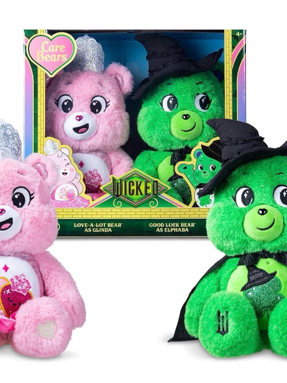 Wicked Care Bears Pink Love-A-Lot & Green Good Luck Wicked Plush Set
